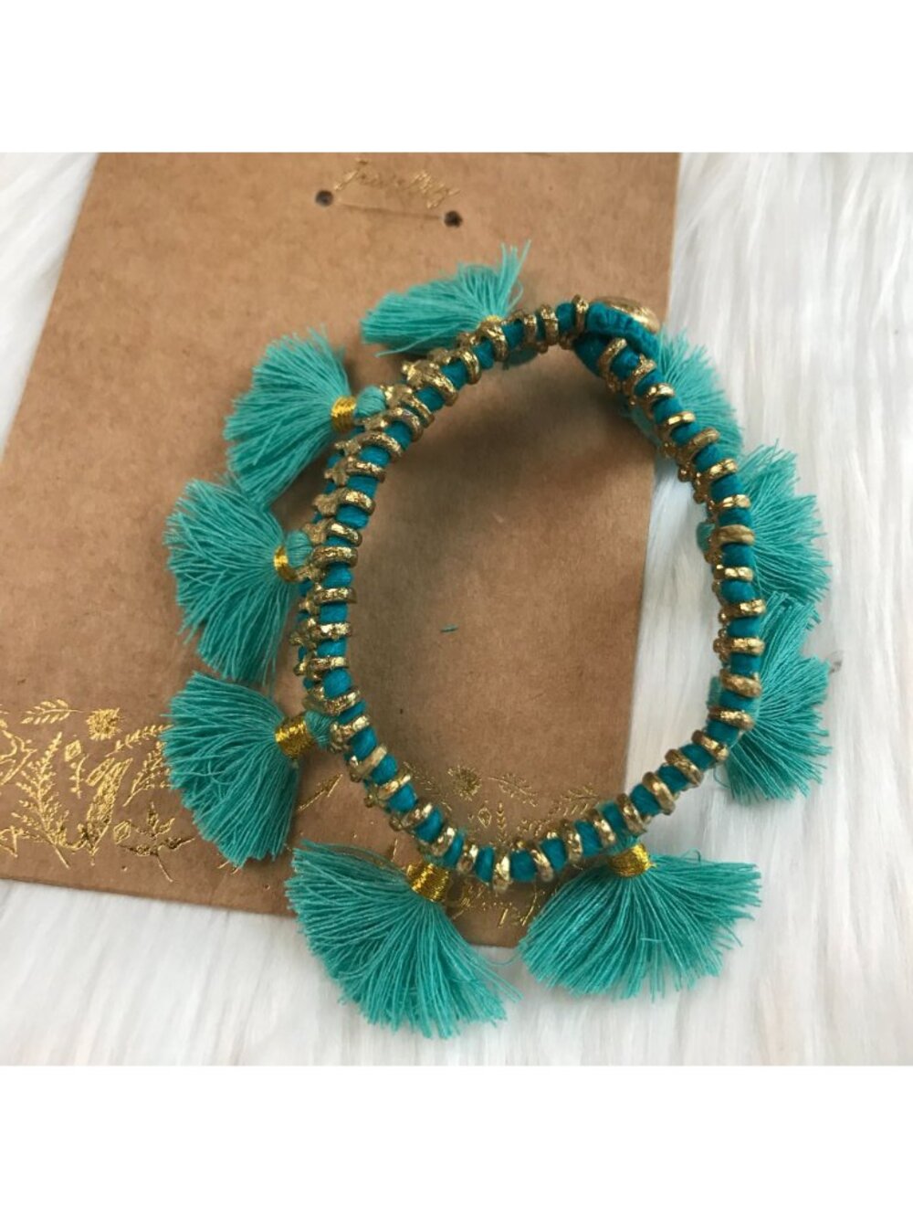 NWT‎ Anthropologie Festival Jewelry Felicity Bracelet Gold Teal Tassel Whimsical